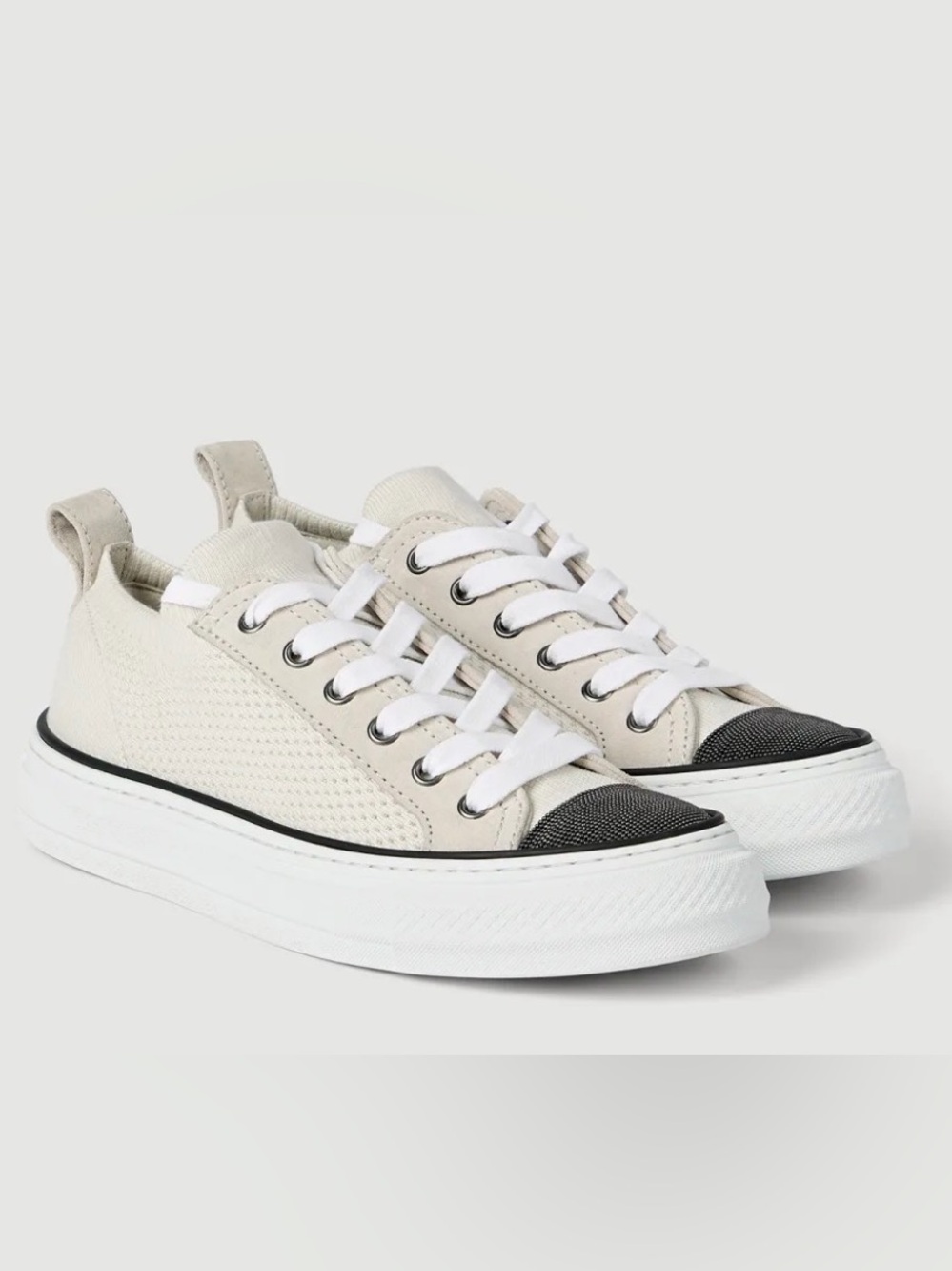 Cotton knit and suede sneakers with precious toe
